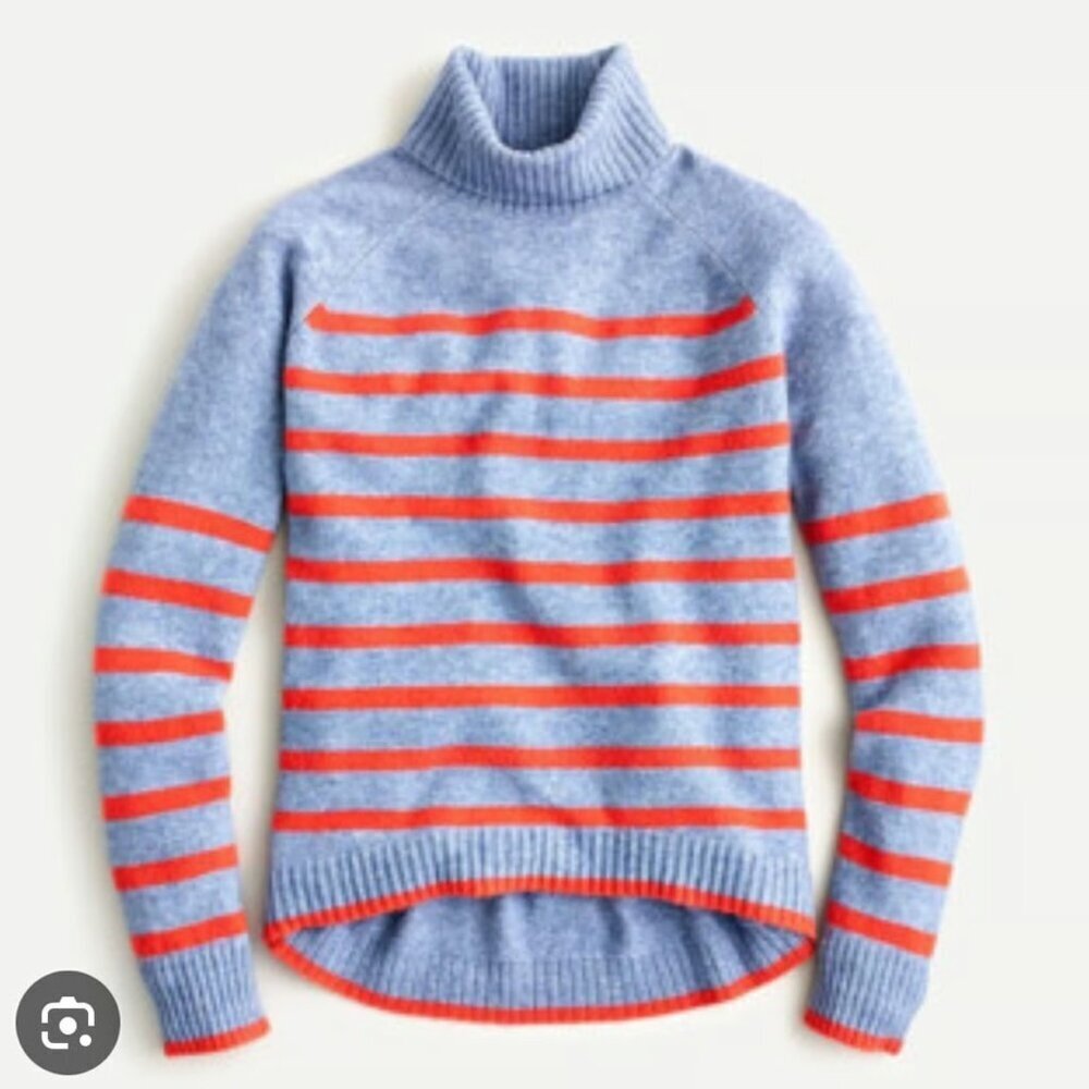 JCrew Women's Striped turtleneck sweater Supersoft yarn wool blend size M preppy